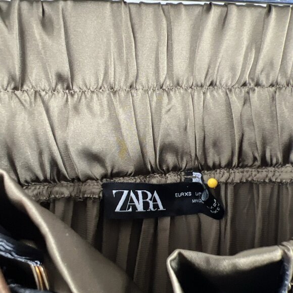 Zara Accordian Pleated Midi Skirt Womens XS Bronze Flowy Elastic Waist Shimmer - Picture 10 of 11